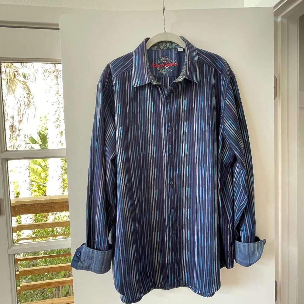Robert Graham Classic Fit, Long Sleeve Vertical Stripe Dress Shirt in Blue, XL